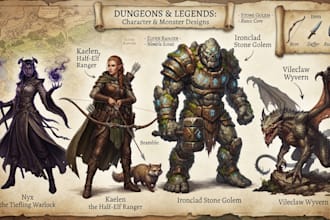 draw fantasy character or monster design for dnd illustration and video games
