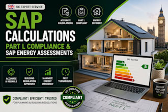 prepare UK sap calculations, part l compliance and sap energy assessments