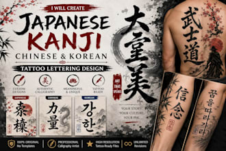 create japanese kanji chinese and korean tattoo lettering design