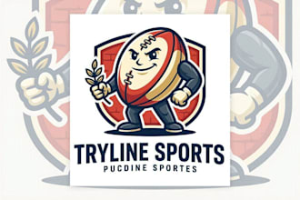 create beautiful rugby ball mascot logo for your business only 12 hours