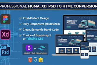 convert figma to HTML, xd to HTML, PSD to HTML responsive bootstrap5 or tailwind