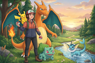 draw you as a pokemon trainer and your team with background