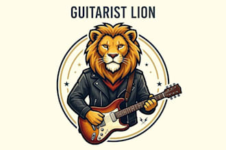 design outstanding guitarist lion mascot logo with express delivery