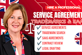be your UK solicitor for service agreement, trademark search, saas agreement