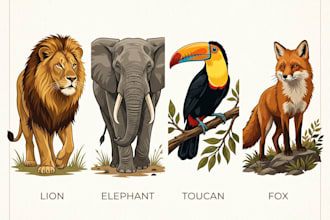 create simple flat realistic vector animal illustrations