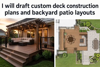 draft custom deck construction plans and backyard patio layouts