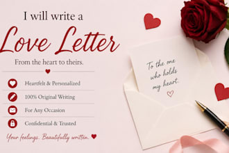 write a heartfelt romantic love letter, apology letter, or personalize