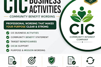 prepare cic business activities and community benefit wording