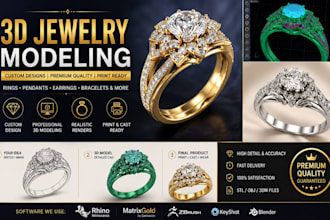 create custom 3d jewelry design, cad modeling and photorealistic rendering