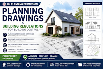 create UK planning permission drawings and building regulations plans