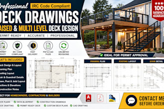 design irc code compliant raised and multi level deck drawings