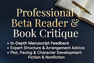 be your professional beta reader and book critique for fiction and nonfiction