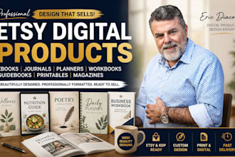 design etsy digital products, ebooks, journals, planners, poetry books, workbook