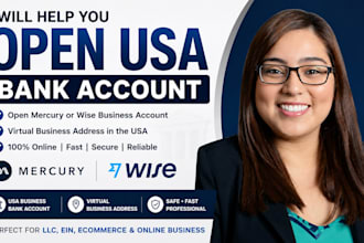 create USA bank account open mecury or wise bank virtual business address