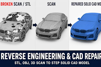 do reverse engineering from stl obj 3d scan mesh to solid step cad model designs