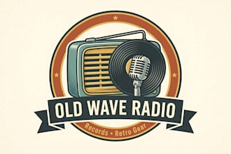 design creative radio,music store vintage logo in very short time