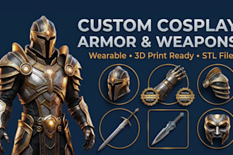 design wearable cosplay armor, 3d mask helmet, 3d weapon stl file for printing