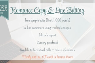 copy and line edit your romance manuscript