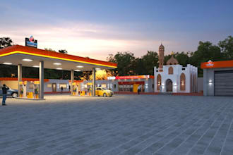 skp 3d outdoor petrol station,service bay design,rest area,cafeteria walkthrough