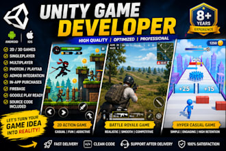 develop a professional unity 2d, 3d, singleplayer or multiplayer mobile game