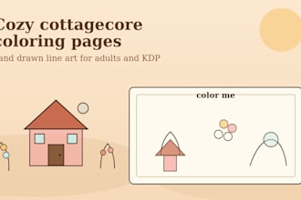 design cozy cottagecore coloring book pages for adults and KDP