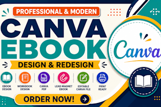 editable canva ebook design, journal or workbook design, ebook layout formatting