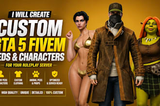do custom gta 5 fivem ped character, addon ped, clothing, animal ped and props