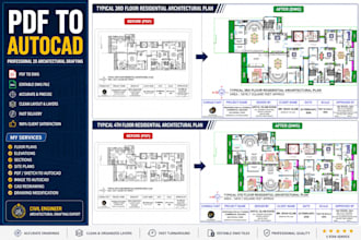 convert PDF or sketch to autocad 2d drawings