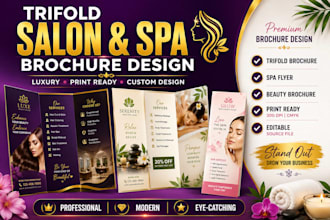 design trifold salon spa brochure, business brochure, spa flyer, beauty menu