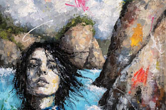 paint portrait, landscape with acrylic and oil on canvas