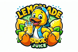 create lemonade duck juice mascot logo in hand drawn for you only 18 hours