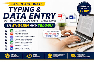 type PDF to word and do fast data entry in english telugu
