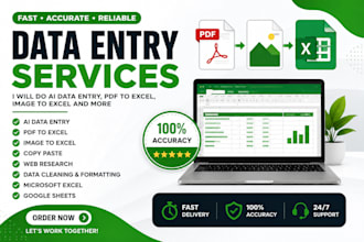 do ai data entry, PDF to excel, image to excel