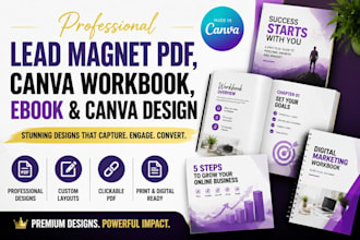 create professional lead magnet pdf, canva workbook, ebook and canva design