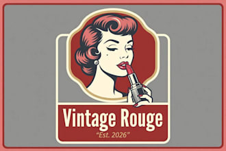 create retro vintage woman lipstick logo design with fastest delivery