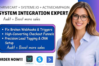 build systeme io funnel, thrivecart setup, and activecampaign automation
