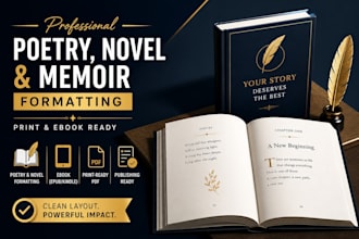 edit, format poetry book, poem, memoir fiction, nonfiction novel book formatting