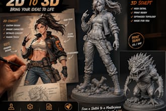 sculpt custom 3d figurines, convert 2d images to 3d stl models