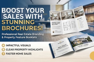 design real estate branding booklet, property home feature sales brochure