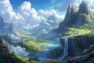 illustrate detailed fantasy cityscapes, no ai