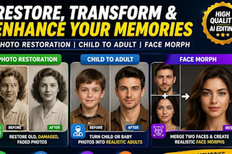 restore old photos create realistic face morphs and turn old face to adult