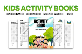 kids activity book, book design coloring pages, cover design children workbook