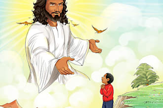christian bible children story book illustration, bible themed illustration
