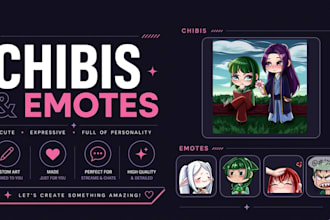 draw cute anime chibi and custom twitch emotes