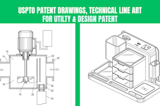 draw uspto patent drawings, technical line art, for utility and design patents