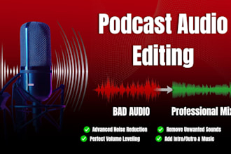 do podcast audio editing, cleanup, mixing and mastering