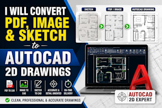 convert image, PDF or sketch to autocad 2d drawing