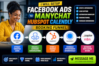 setup facebook ads to manychat hubspot calendly booking funnel via zapier n8n
