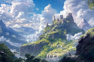 draw fantasy landscape or enviroment art