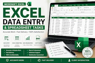 do microsoft excel data entry, formatting and spreadsheet tasks